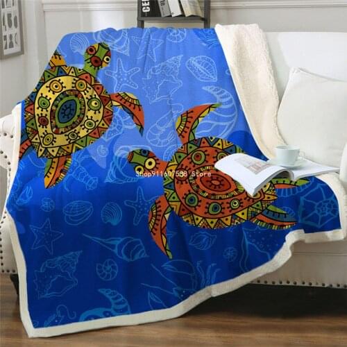 Turtles Sherpa Blanket for Kids Adults Bohemia Tortoise Soft Plush Throw Blanket Sofa Blue Green Marine Animal Quilt blankets
