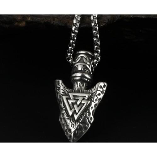 Wholesale Stainless Steel Chain with Viking Rune "Aegishjalmr" spear Amulet Triangle pendant necklace as Boyfriend gift 080