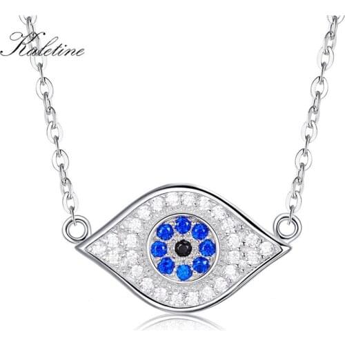 KALETINE 925 Sterling Silver Pendant Necklaces Turkey Lucky Wholesale Blue CZ Evil Eye Charm Necklace For Woman Jewelry KLTN034