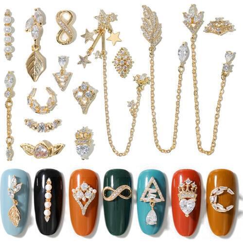 Newest 2 pieces water drop Crystal Dangle Chain Charms Nail Jewelry Decorations 13 type luxury Zircon Crystal Rhinestones For Na