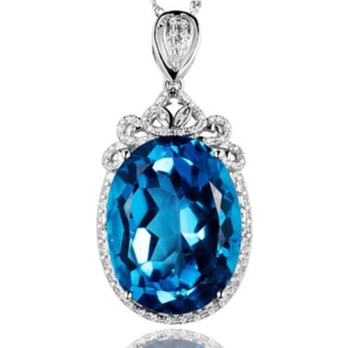 Hainon Fashion Silver Color Super Shining Oval Design Blue Red Green Cubic Zircon Pendant For Women Bridal Wedding Jewelry