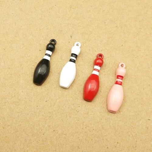 10pcs 7*25mm Bowling Design Alloy Enamel Charms Oil Drop Sport Bowling Bottle Pendants Floating Keychain Jewelry DIY Accessories