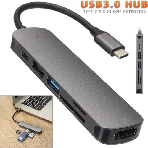 Pohiks 1pc High Speed USB 3.0 Adapter Splitter Portable HDMI-compatible+USB+TF+SD+PD 6-in-1 Type-C Hub For PC Laptop