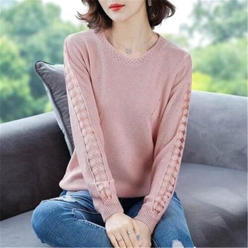 Plus Size Fashion 2021 New Spring Hollow Ladies Korean Spring and Autumn Sweater Womens Tops Knitted Bottoming Shirt ZY5702