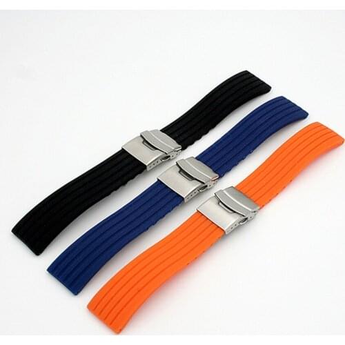 Essential 20mm three colors New Silicone Rubber Watch Strap Band Deployment Buckle Waterproof BLack Watchband