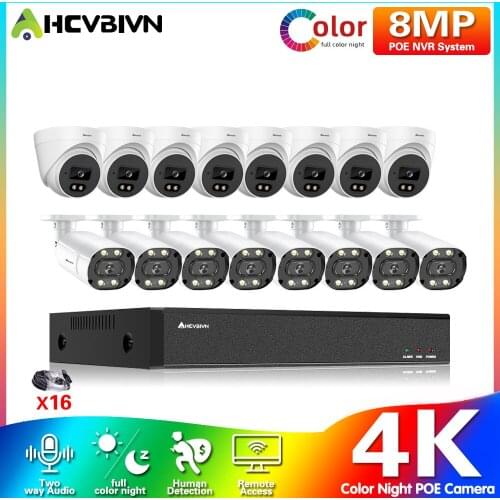 16CH 4K POE NVR Surveillance System 8.0MP Two Way Audio Poe IP Camera 16 Channel NVR Kit Video Surveillance Set IOS Android View