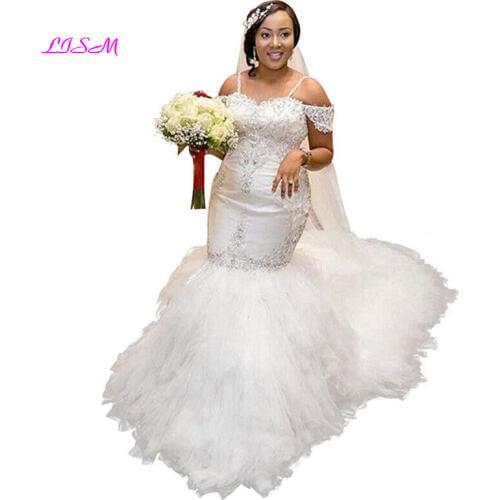 Strapless Beaded Spaghetti Starps Mermaid Wedding Dresses for Bride