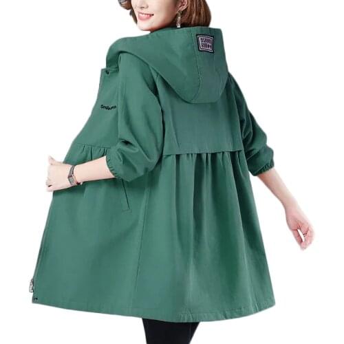 Women Trench Coat New Spring Autumn Hooded Mid Long Outerwear Loose Plus Size 5XL Middle-aged Female Windbreaker Casual Tops 689