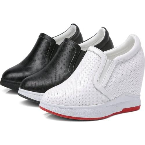 Platform Pumps Shoes Women Breathable Genuine Leather Wedges High Heel Ankle Boots Female Round Toe Fashion Sneakers Casual Shoe
