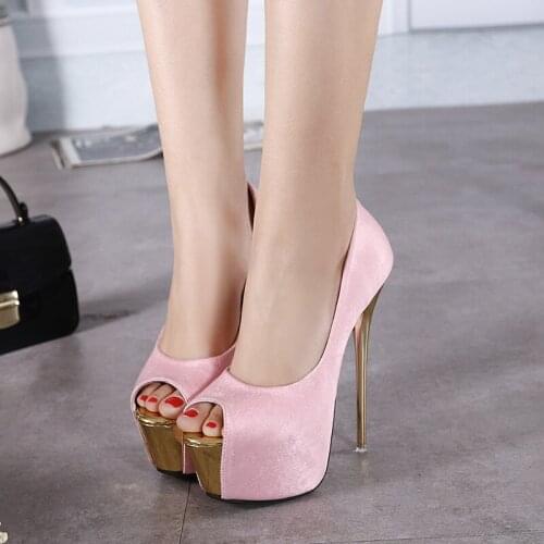 Waterproof Platform 16 Cm Stiletto Sexy Ladies Single Shoes Spring And Autumn Trend Solid Color Casual Fish Mouth Shoes