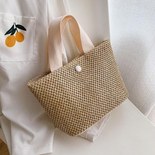 Womens Retro Elegant Lady Straw Large Capacity Handbag Vintage Fashion Summer Beach Holiday Vacation Woven Top-Handle Bag 2021