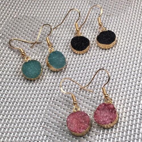 New Fashion Women 3 Colors Handmade Natural Stone Round Agates Stone Earrings 12X12mm