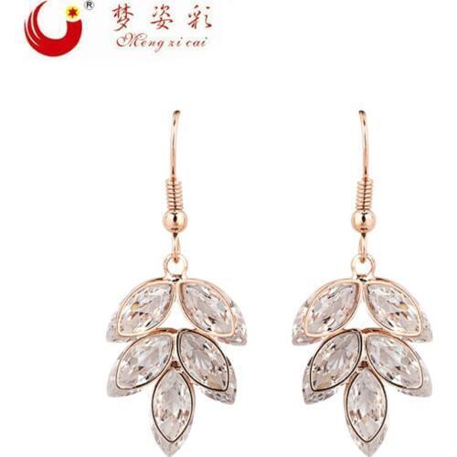 New Bijoux Genuine Gold Leaf Crystal Earring Holder Ear Cuffs Earrings For Women Pendientes Boucles D'oreilles Christmas Jewelry