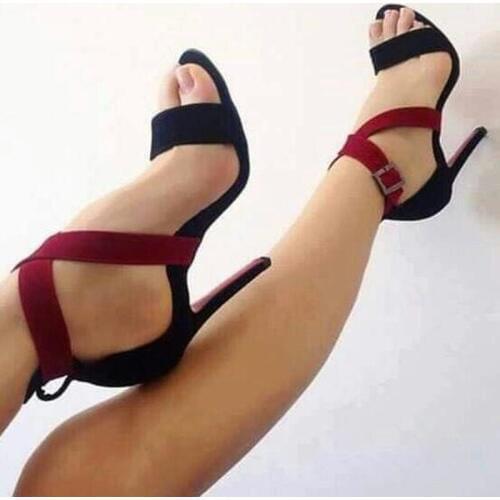 Retro Lady Suede Patchwork Thin Heels High Heels Sandals Open Toe Ankle Wrap Tie Up Woman Heeled Sandals Pumps Shoes