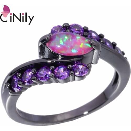 CiNily Created Pink Fire Opal Purple Zircon Black Gold Color Wholesale for Women Fashion Jewelry Ring Size 6 7 8 OJ8131