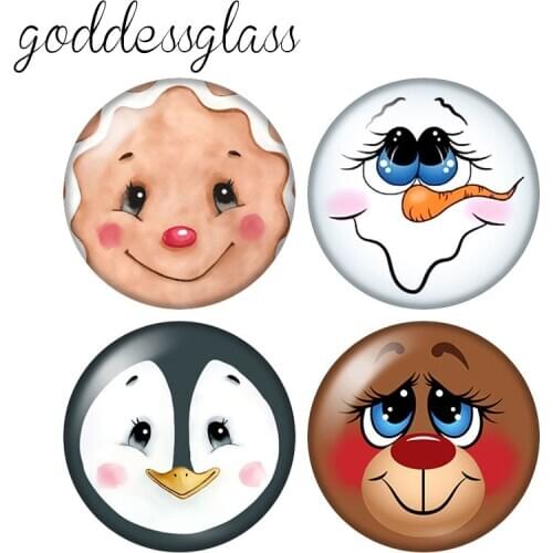 New Snowman cookies penguin Face Christmas 10pcs 12mm/18mm/20mm/25mm Round photo glass cabochon demo flat back Making findings