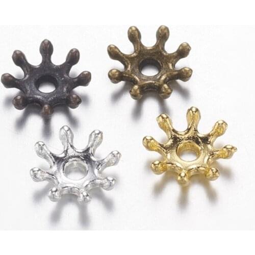 100pcs Mixed Color 8mm Alloy Multi-Petal Flower Bead Caps for Jewelry Making Findings Free Shipping