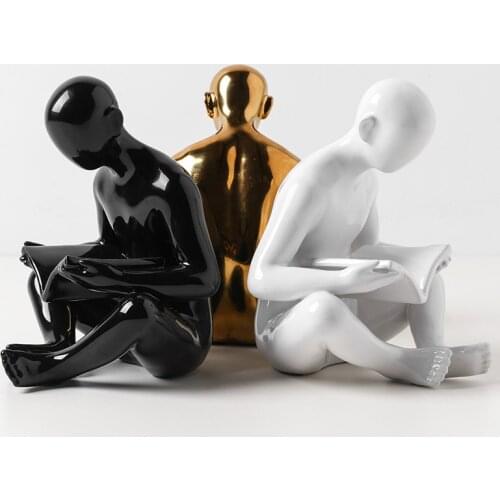 2pcs/set Modern Abstract Figure gold white black Statue Thinker Art Book End Figurines Metal Craft Home Decoration