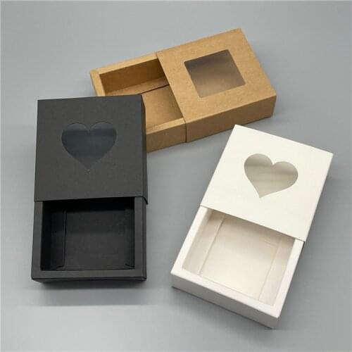 20Pcs/Lot New Style Kraft Paper Drawer Packaging Boxes Clear PVC Window Handmade Soap Jewelry Storage Boxes Candy Gift Box