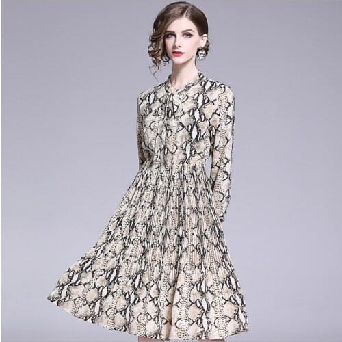 2021 Spring And Summer New Leopard Dress Wild Streamer Pleated Print Dresses Thin Chiffon A-line Skirt Vestidos Ladies Skirts
