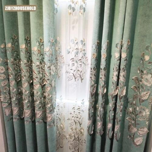 2021 New Modern American Curtains for Living Dining Room Cashmere Chenille Embossed Embroidered Bedroom Bay Window Curtains