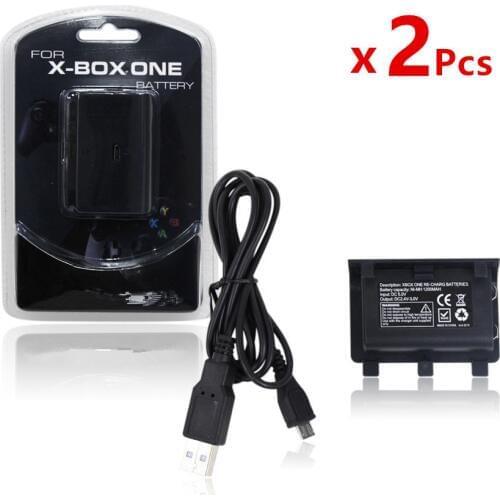 2x 2400mAh Rechargeable Replacement Batteries Backup Battery Pack+Charger Cable for Microsoft Xbox One Wireless Game Controller
