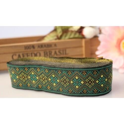 8yards/lot wide 3.5cm Woven Jacquard Ribbon classical Geometric design yellow green for curtain and clothing accessory LS-1119