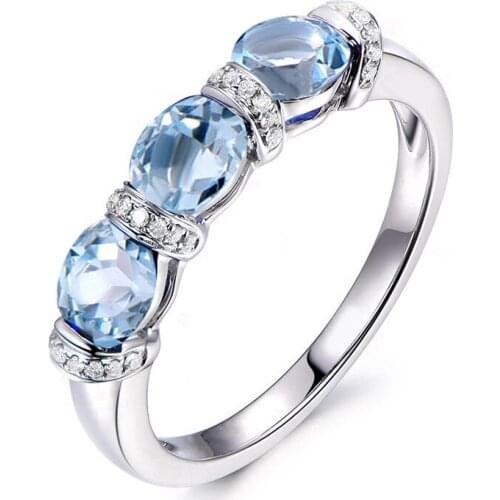ANZIW Oval Cut Three Stone Engagement Ring for Women Created Natural Blue Topaz 925 Silver Wedding Promise Ring Fine Jewelry