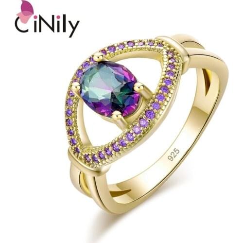 CiNily Droplet Mystic Stone Rings Violet Purple Zircon Crystal Yellow Gold Color Large Luxury Ring Party Jewelry Gift Women Girl
