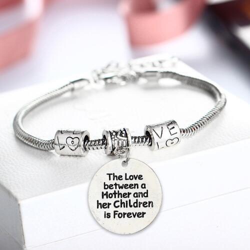 12PC The Love Between A Mother And Her Children Is Forever Bracelets Love Bead Chain Bangles Mom Mommy Kids Children Xmas Gifts