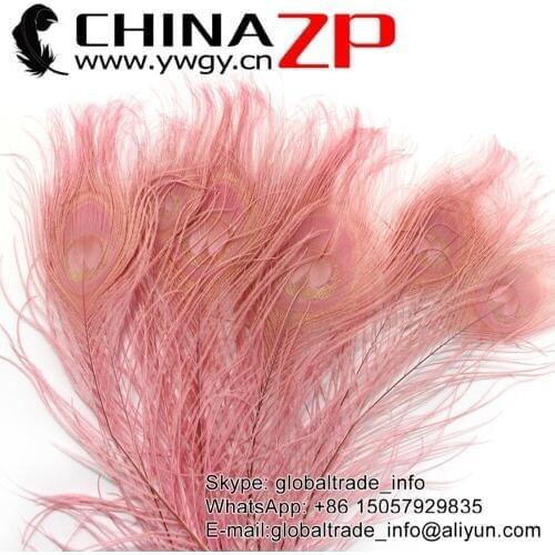 CHINAZP Factory Wholesale 500pcs/lot 25-30cm Length Top Quality Full Eye Dyed Dusty Pink Peacock Feathers