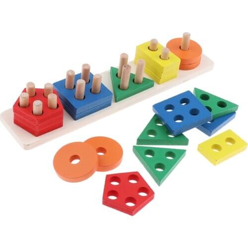 Montessori Wooden Toy Shape Stacking Game Early Sensorial Material for 6 Month
