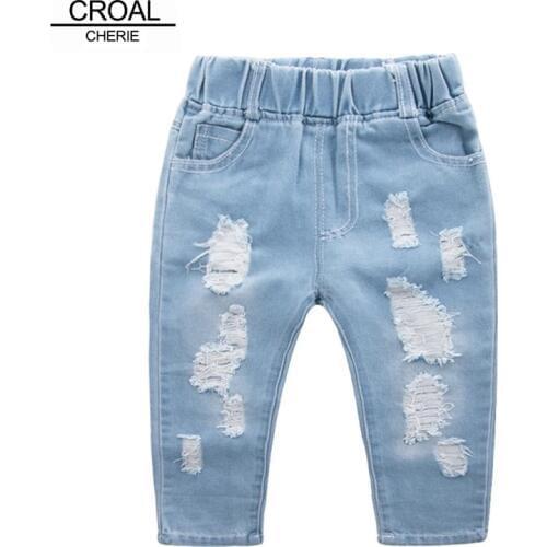 CROAL CHERIE Fashion Children Ripped Jeans Kids Boys Jeans Girls Jeans Denim Pants For Teenagers Boys Toddler Jeans Kids Clothes