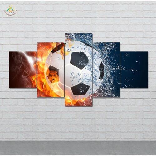 Football On Fire and Water Picture And Poster Canvas Painting Modern Wall Art Print Pop Art Wall Pictures 5 Pieces