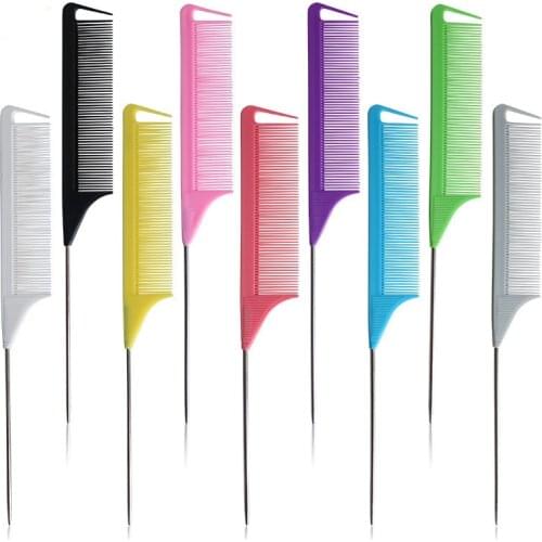 Hot Fashion Black Fine-tooth Comb Metal Pin Anti-static Hair Style Rat Tail Comb Hair Edge Trimmer Styling Beauty Tools