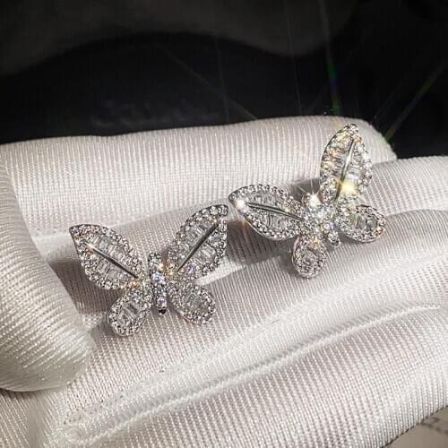 Huitan Luxury Silver Color Crystal Zircon Butterfly Women Earrings Fashion Jewelry Top Quality Hot Sale Lady Earring Best Gifts
