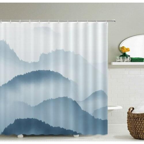 Chinese landscape Shower Curtains Bathroom Polyester Waterproof Shower Curtain Ink painting Printing Curtain for Bathroom Shower