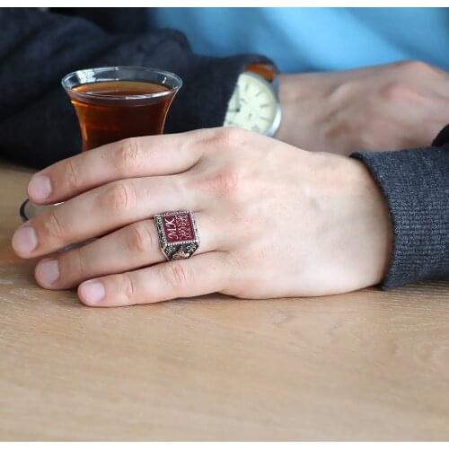 Tesbihane Personalized Name and Picture Motif Rigging Embroidered Enamel 925 Sterling Silver Ring