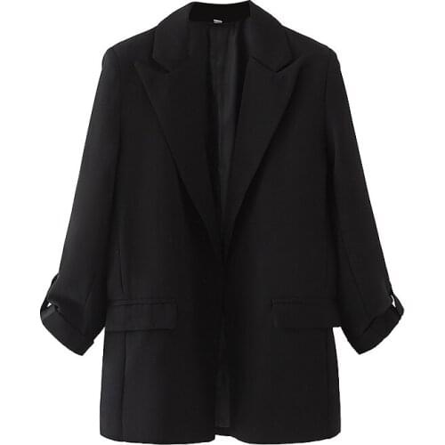 ZXQJ Elegant Women Solid Black Blazers Fad Vogue Ladies Notched Collar Jacket Causal Female Chic Pocket Cardigans