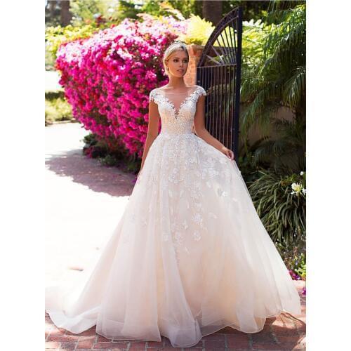 Smileven A-Line Lace Wedding Dress 2019 Bride Gowns Lace Appliques Sexy Backless Robe De Mariage Wedding Long Dresses