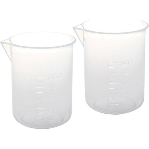 2 pcs 50 ml laboratory plastic water liquid measuring cup Transparent