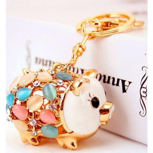 Fashion Gold Rhinestone Animal Cute Pig Metal Diy Keychain Keyring for Key Best Women Gift wholesale