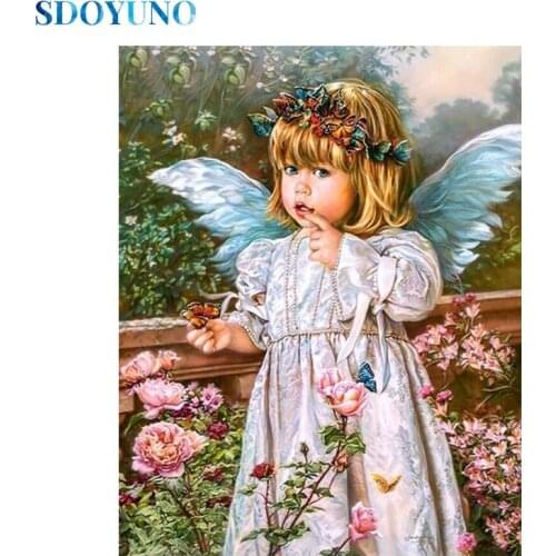 SDOYUNO DZDP662 Full Square/Round Diamond Painting Kits Angel 5D DIY Diamond Embroidery Figure Mosaic Pattern Home Decoration