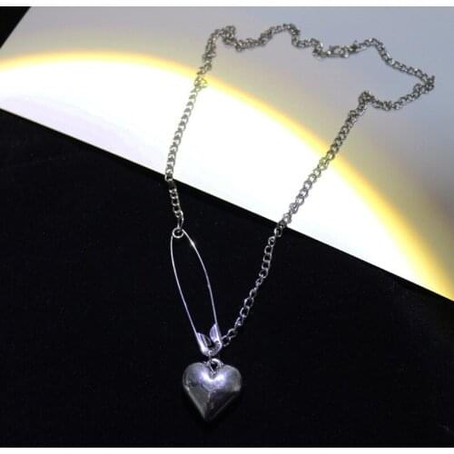 New Heart Pendant Stainless Steel Necklace,Harajuku style Long Chain Punk Choker Jewelry for Women Man Friendship Girl Gifts