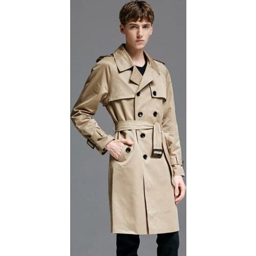 New Khaki Long Style Mens Windbreaker Luxury Solid Double Breasted Mens Jackets Coats Plus Size 6xl Spring Autumn Men Trench