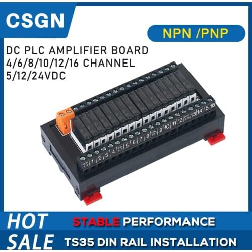 4/6/8/10/12/16 Channel PLC Output Amplifier Board Din Rail Mounting Relay Module Control Board 5V12V24VDC NPN/PNP Universal