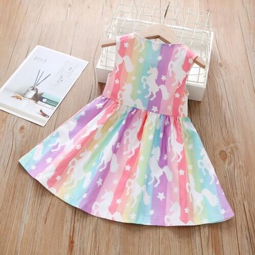 Girls Dress Summer New Childrens Western Style Vest Princess Dresses Baby Girl Sleeveless Unicorn Dress Party Wedding Clothes