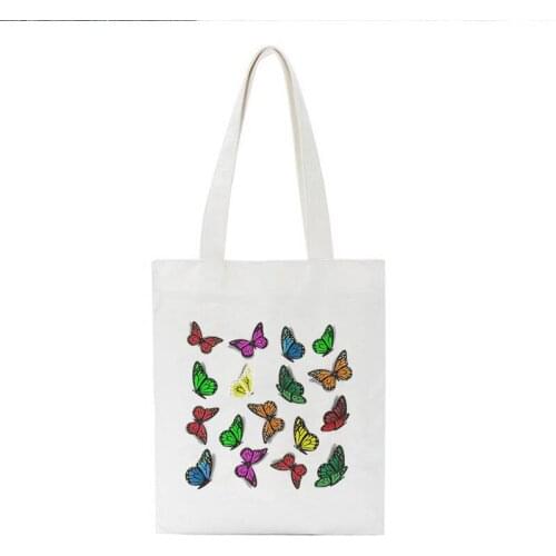 Butterfly Beautiful Print Tote Casual White Female Shoulder Handbag Canvas Bag Large Capacity Girl Women Bag Reusable Eco Bags