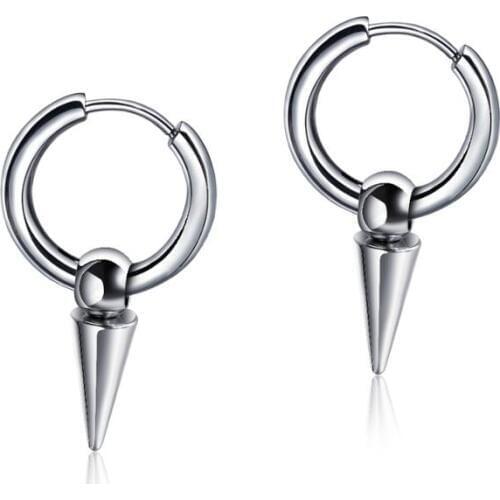Simple Punk Stainless Steel Rivet Pendant Hoop Earrings For Man Trendy Ear Jewelry Gift Drop Shipping