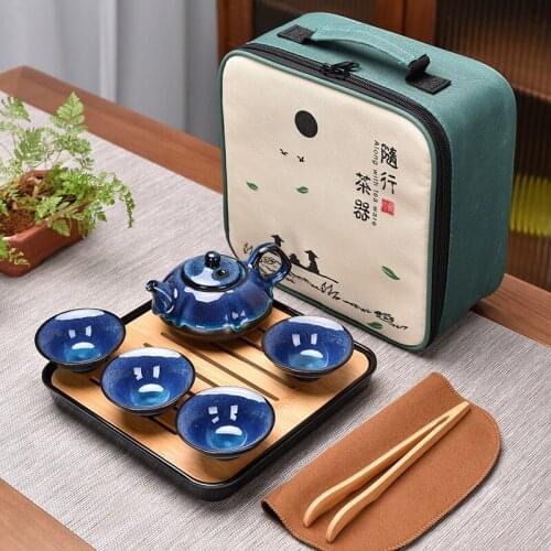 Manufacturer Direct Selling Portable Travel Tea Set Matte Kung Fu Ceramics One Pot Four Cups Office Business Real Estate Gifts